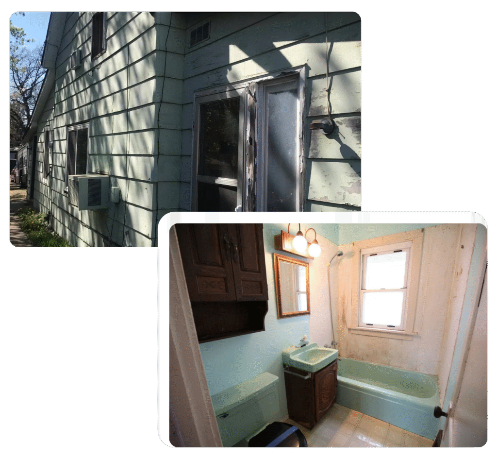 The outside and inside of a property that we purchased for cash in Bloomington, MN