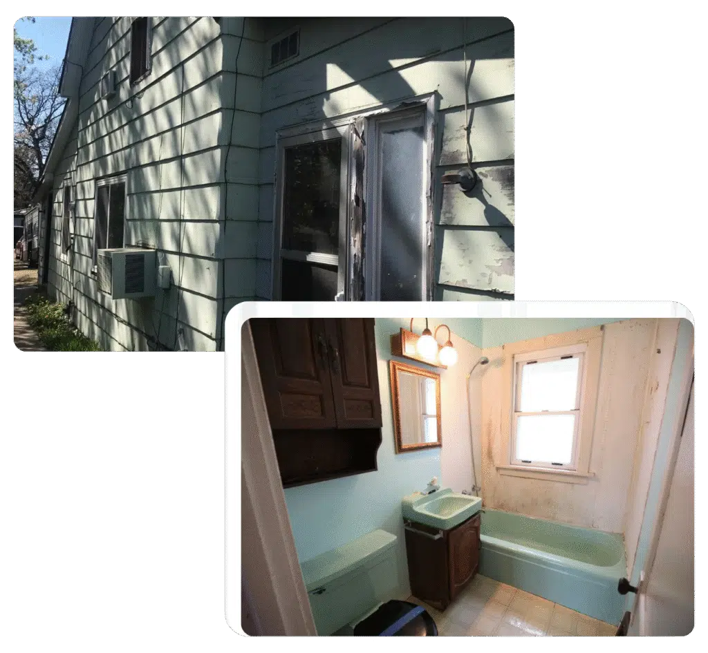 The outside and inside of a property that we purchased for cash in Bloomington, MN