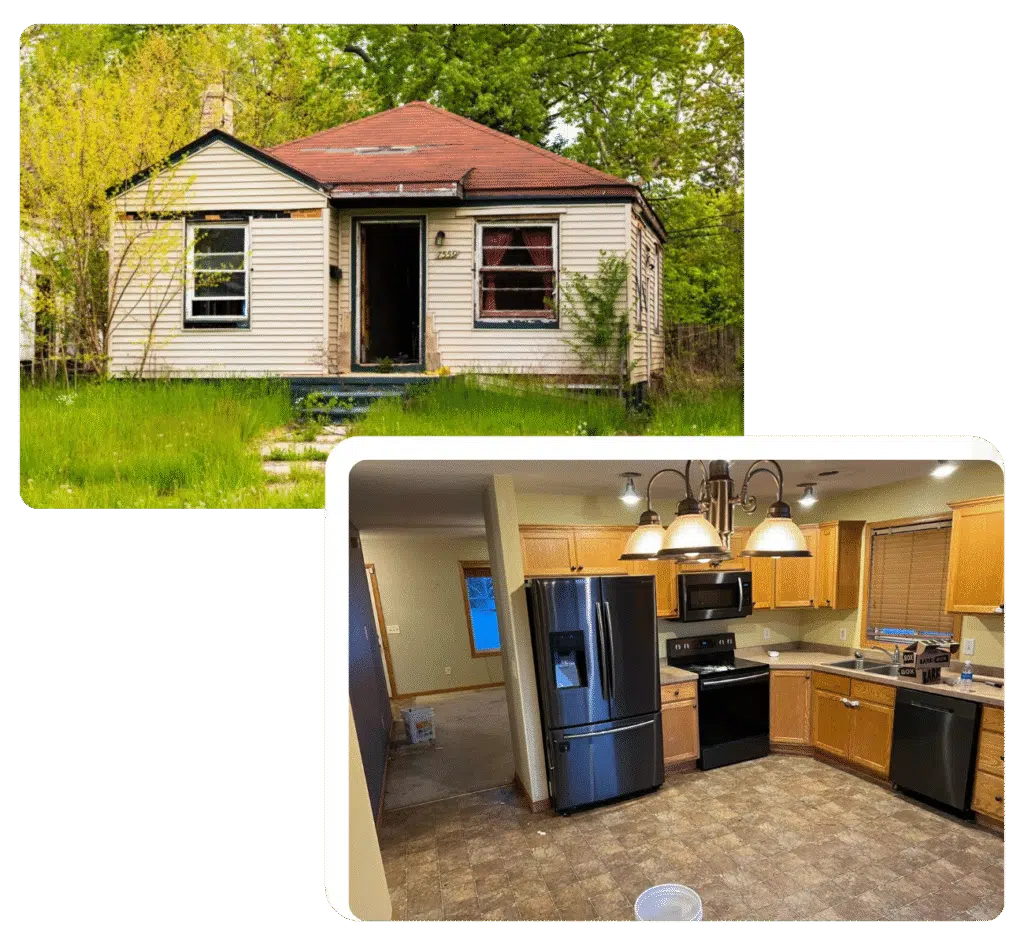 The outside and inside of a property that we purchased for cash in Blaine, MN